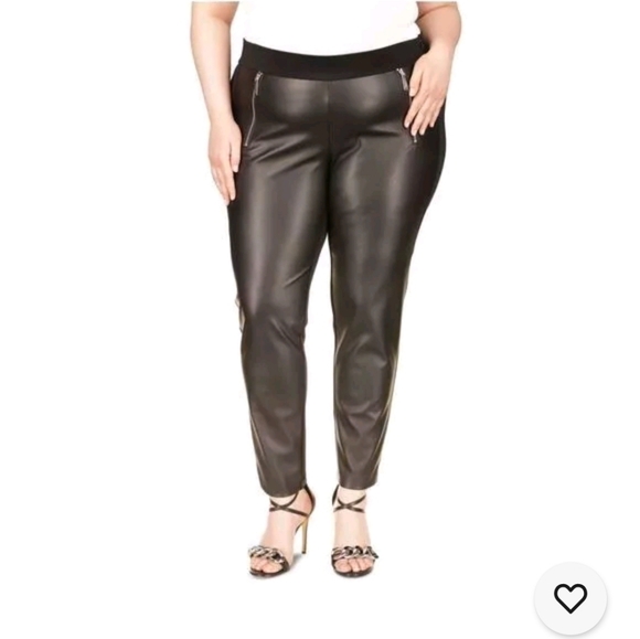 Michael Kors 3X Pants Black Faux Leather Gold Zipper Pull...